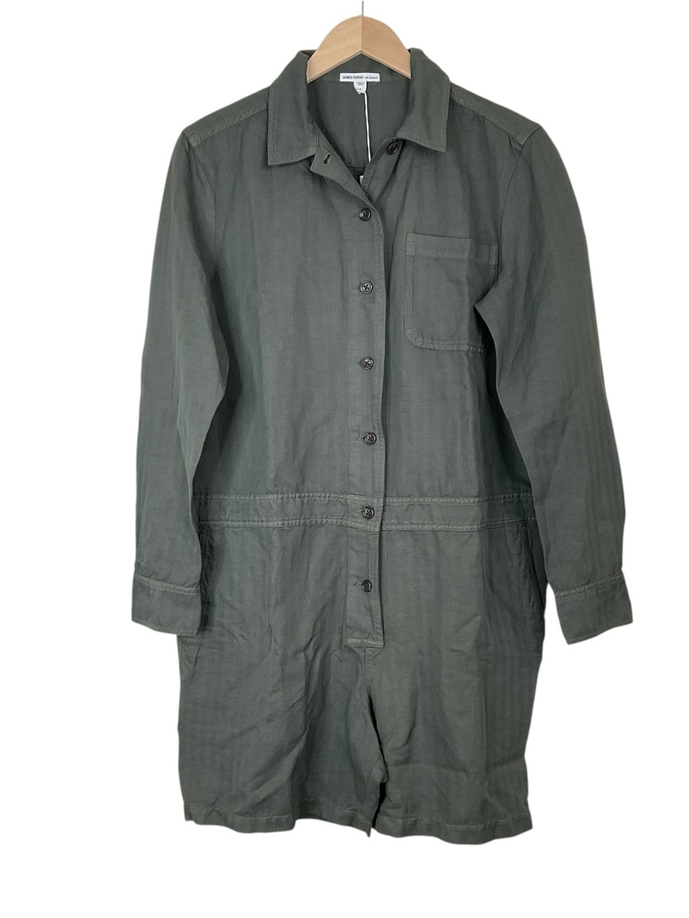 Standard James Perse Linen Herringbone Romper Green Size 2 (Medium)